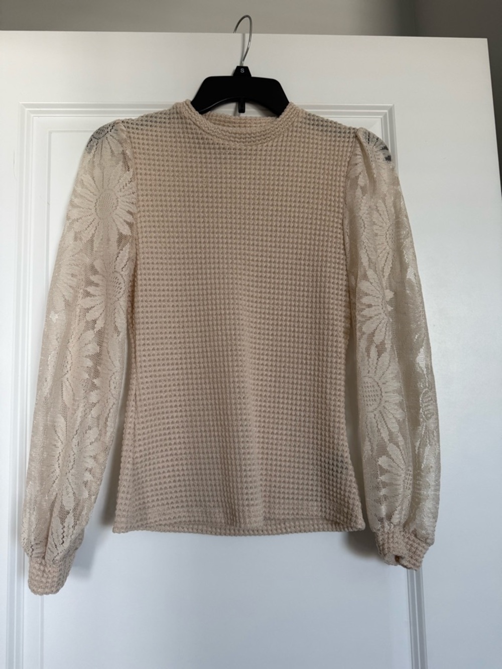 Lace Sleeve Knit Top - Cream